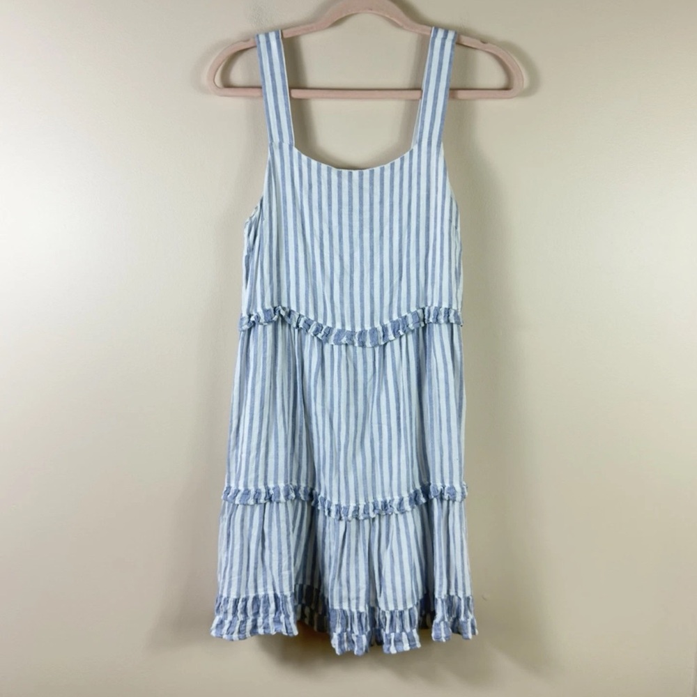 RAILS womens size S Sandy blue iris stripe blue white tiered ruffle linen dress